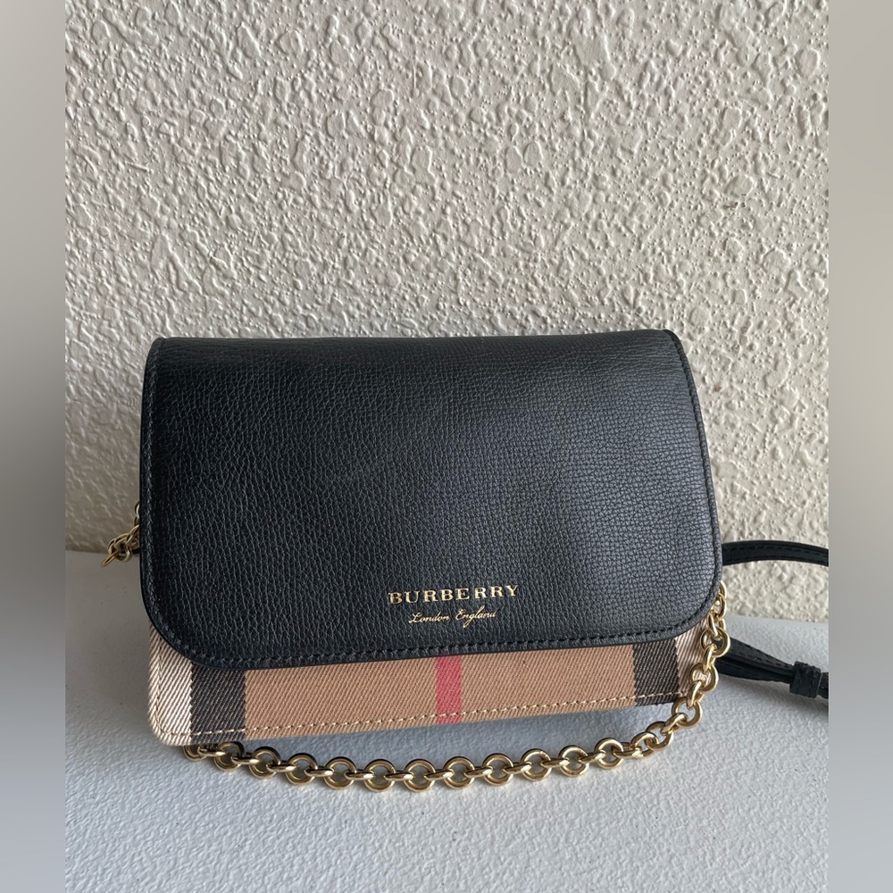 Burberry Black Leather & Vintage Check Mini Crossbody